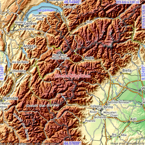 Topographic map of Rhemes-Notre-Dame