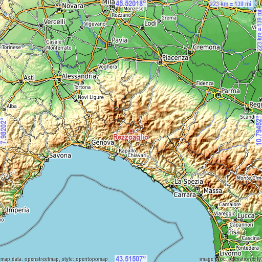 Topographic map of Rezzoaglio