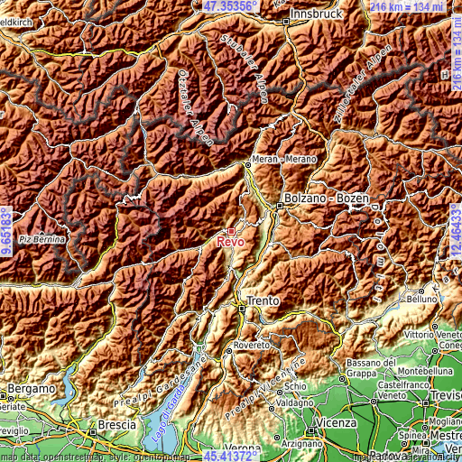 Topographic map of Revò