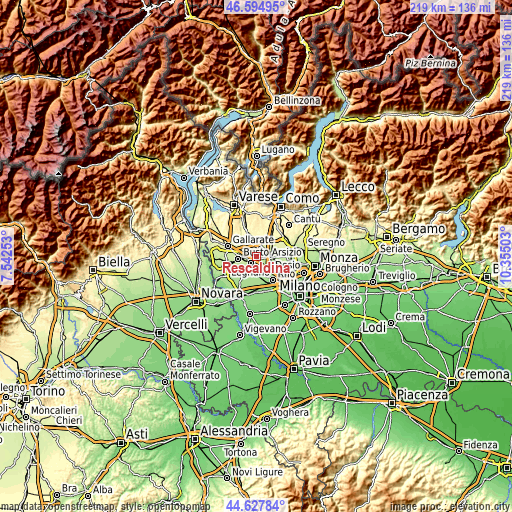 Topographic map of Rescaldina