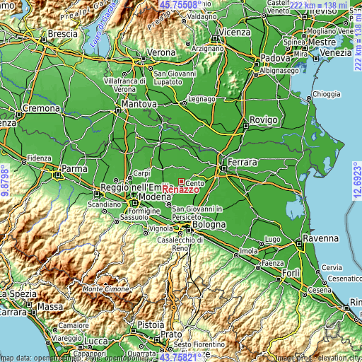 Topographic map of Renazzo