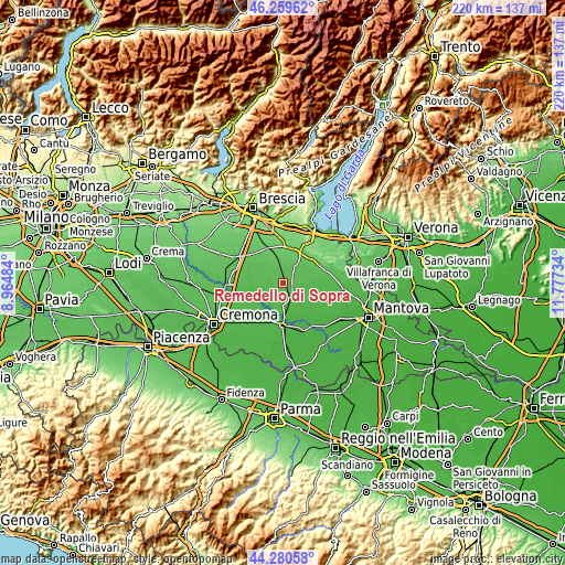 Topographic map of Remedello di Sopra