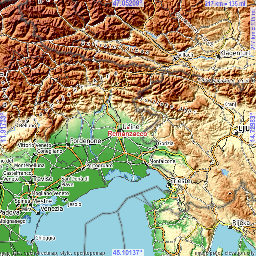 Topographic map of Remanzacco