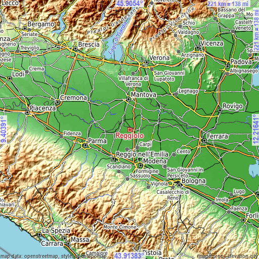 Topographic map of Reggiolo