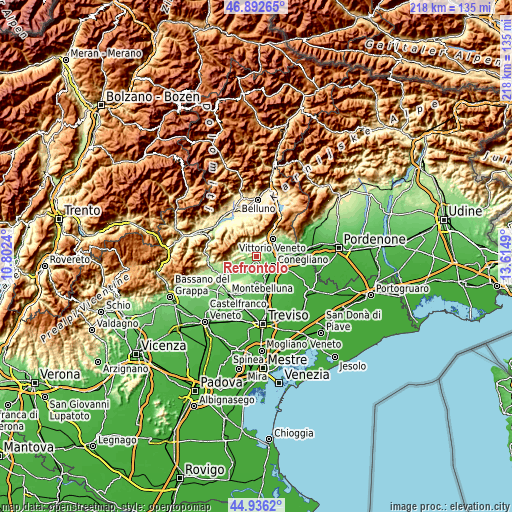 Topographic map of Refrontolo