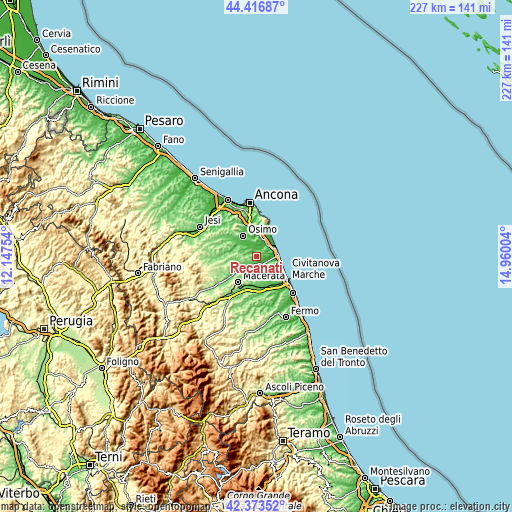 Topographic map of Recanati