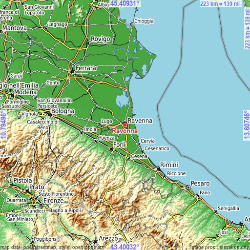 Topographic map of Ravenna