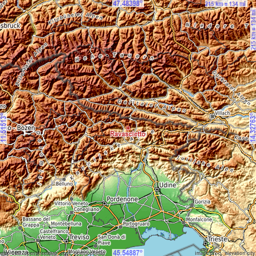 Topographic map of Ravascletto