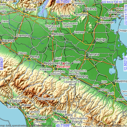 Topographic map of Ravarino