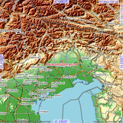 Topographic map of Rauscedo-Domanins