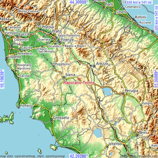 Topographic map of Rapolano Terme