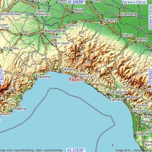 Topographic map of Rapallo