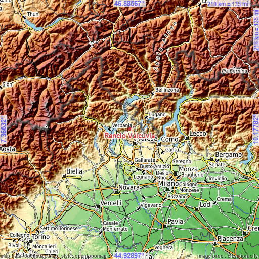 Topographic map of Rancio Valcuvia