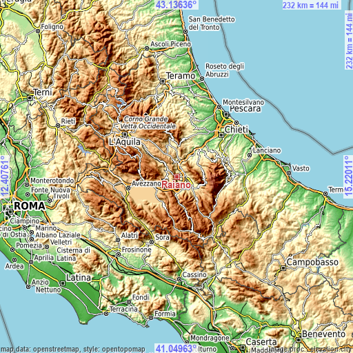 Topographic map of Raiano