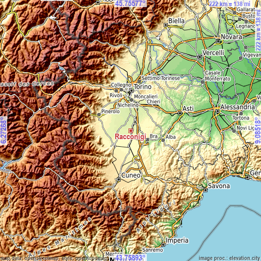 Topographic map of Racconigi