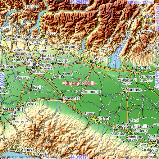 Topographic map of Quinzano d'Oglio