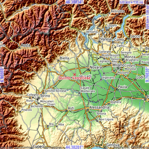 Topographic map of Quinto Vercellese