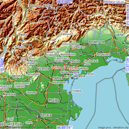 Topographic map of Quinto di Treviso