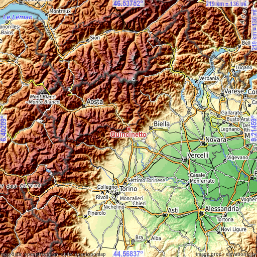 Topographic map of Quincinetto