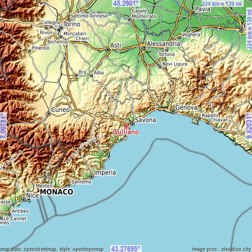 Topographic map of Quiliano