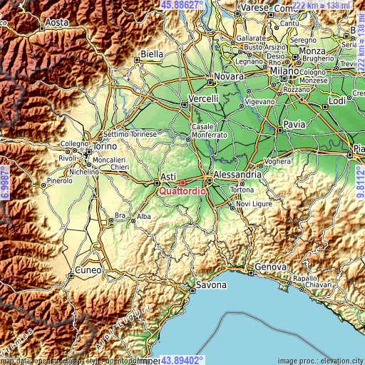 Topographic map of Quattordio