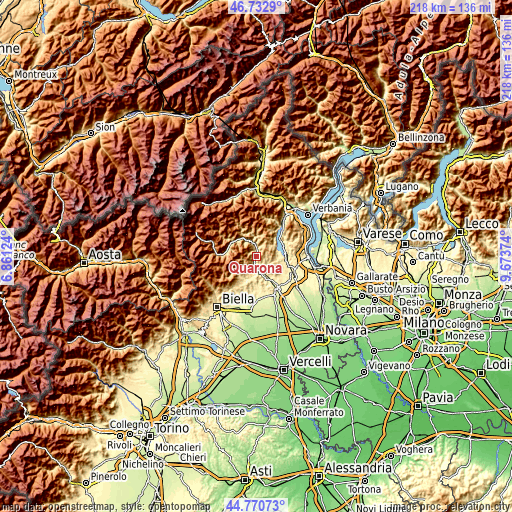 Topographic map of Quarona