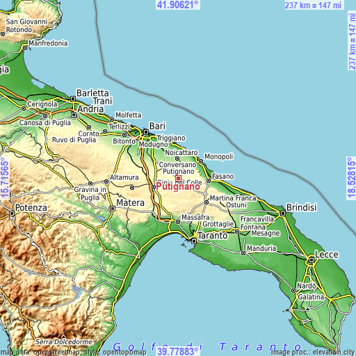 Topographic map of Putignano