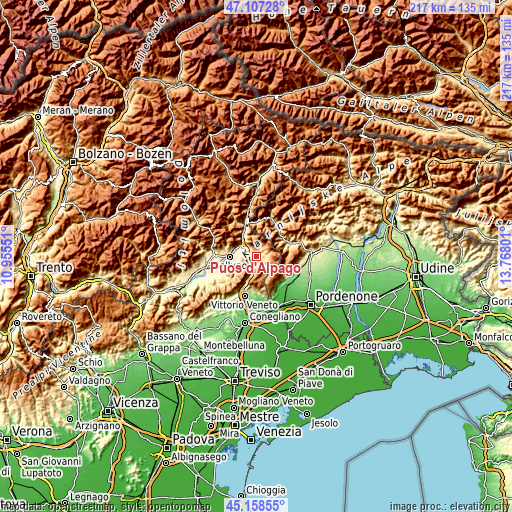 Topographic map of Puos d'Alpago