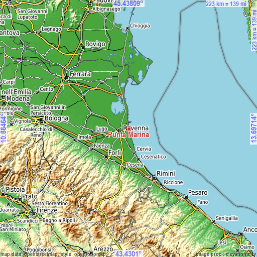 Topographic map of Punta Marina