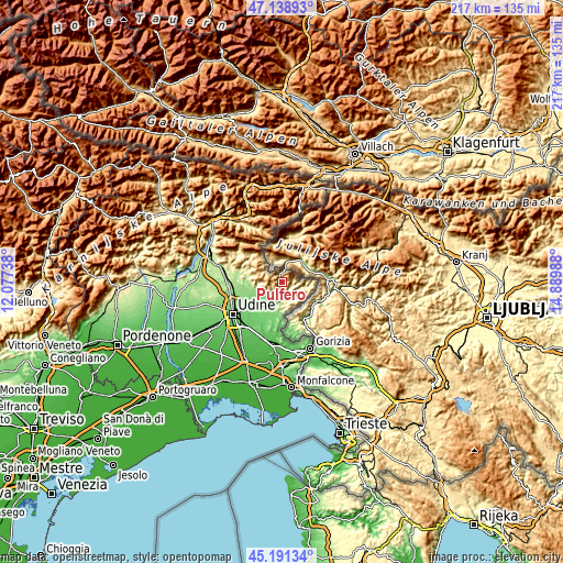 Topographic map of Pulfero