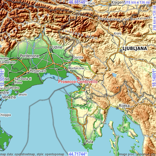 Topographic map of Prosecco-Contovello