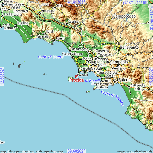 Topographic map of Procida