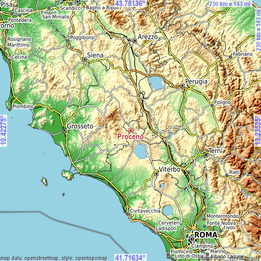 Topographic map of Proceno