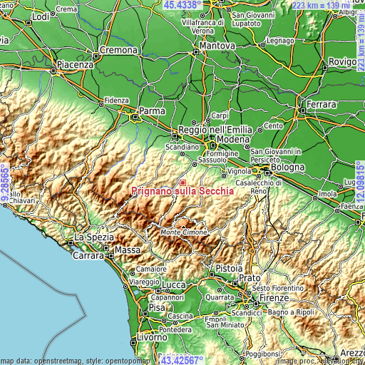 Topographic map of Prignano sulla Secchia