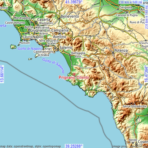 Topographic map of Prignano Cilento