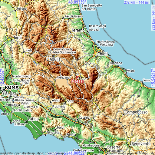 Topographic map of Prezza