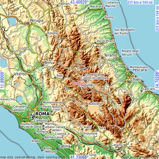 Topographic map of Preturo