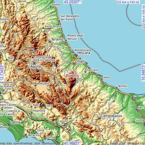 Topographic map of Pretoro