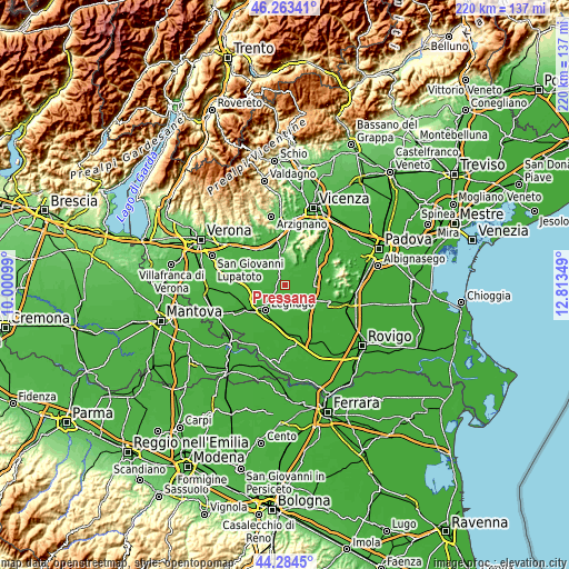 Topographic map of Pressana