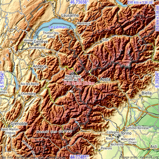 Topographic map of Prè Saint Didier