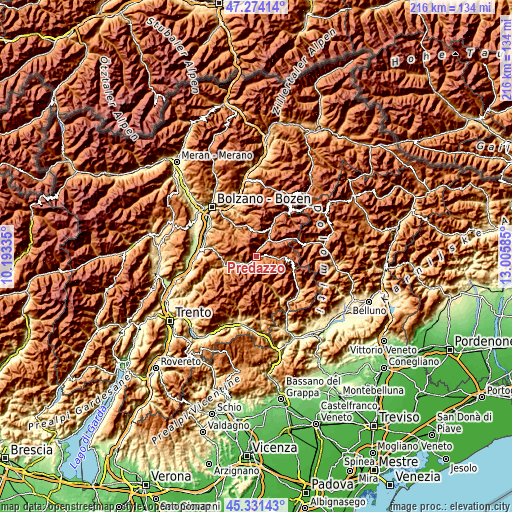 Topographic map of Predazzo