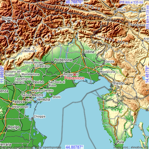 Topographic map of Precenicco