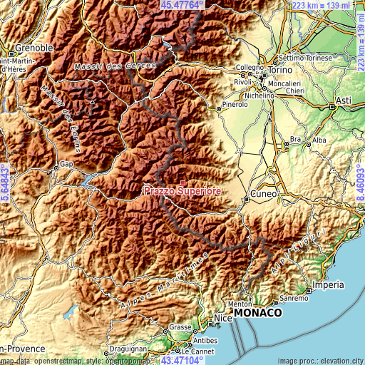 Topographic map of Prazzo Superiore