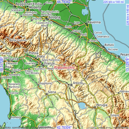 Topographic map of Pratovecchio