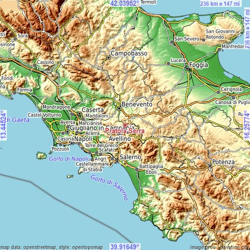 Topographic map of Pratola Serra