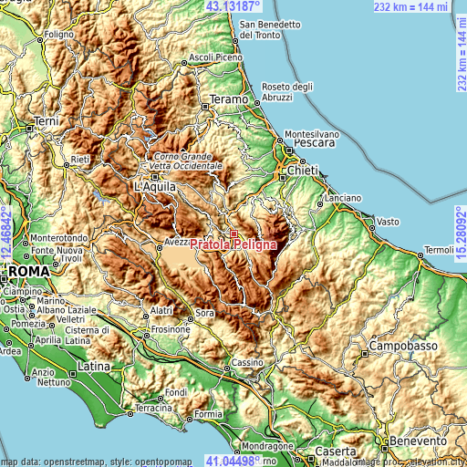 Topographic map of Pratola Peligna