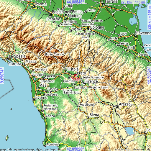 Topographic map of Prato