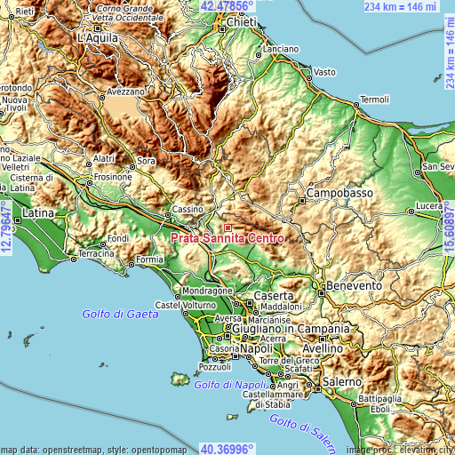 Topographic map of Prata Sannita Centro