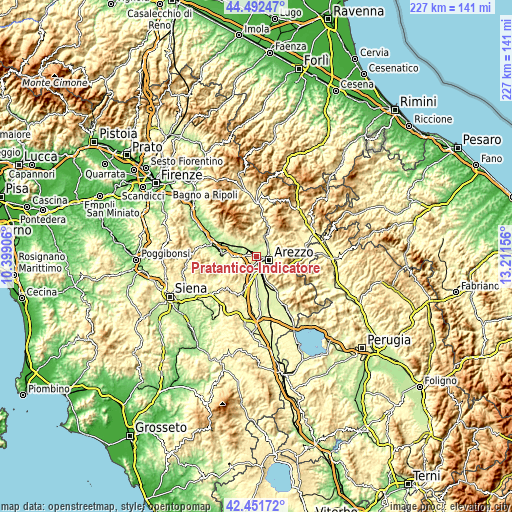 Topographic map of Pratantico-Indicatore
