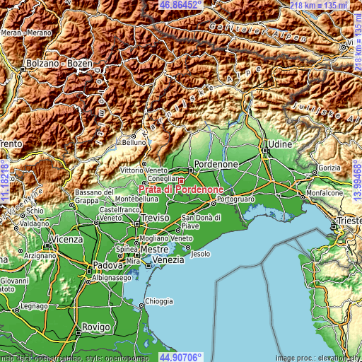 Topographic map of Prata di Pordenone